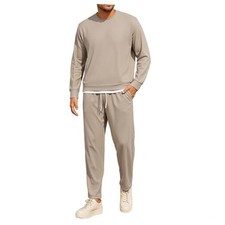 Men Tracksuit 2 Piece Long Sleeve Pullover Outfits Casual Medium Khaki