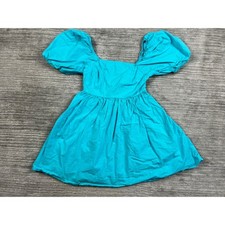 A New Day Dress Womens S Turquoise Puff Sleeve Square Neck Smocked Cutout Cotton