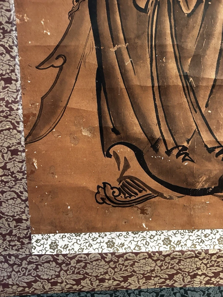 Pintura de pergamino colgante japonesa vintage del período Edo obra de arte zen de 200 años Foto 4 de 4