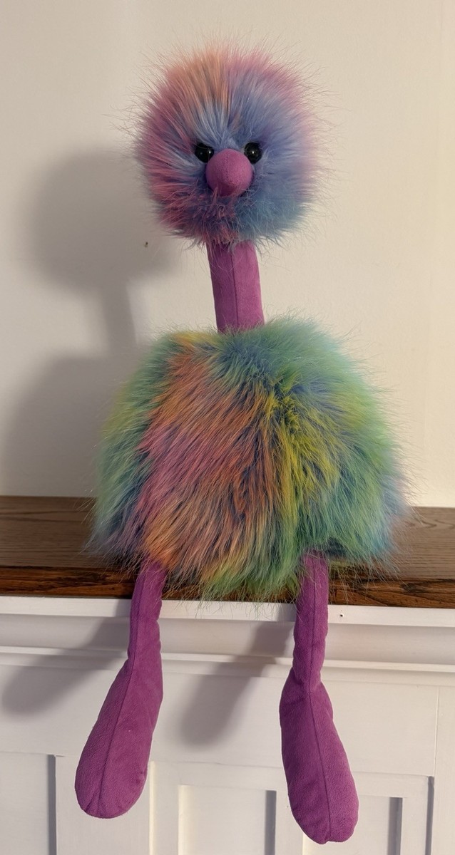Jellycat London Rainbow Pompom Ostrich Bird Retired Plush Shaggy