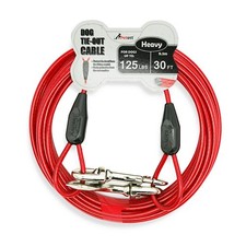 30ft Tie-Out Cable with Crimp Cover for Heavy Dogs Up to 125 Pounds Black  Red