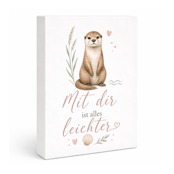 Holzbild In 21X28 Cm Mit Dir Leichter - Otter Motiv Mit Herz Mit Spruch: Mit-image