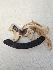 Vintage Painted Wooden Rocking Horse Folk Art Christmas Ornament Rustic