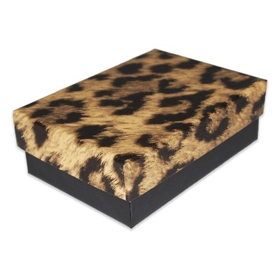 Leopard Pattern Cotton Filled Jewelry Gift Boxes - 3 1/4'' x 2 1/4'' x 1''
