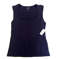 NWT Gap Sleeveless Tank Top Women s Size S Solid Navy Cotton Blend Square Neck