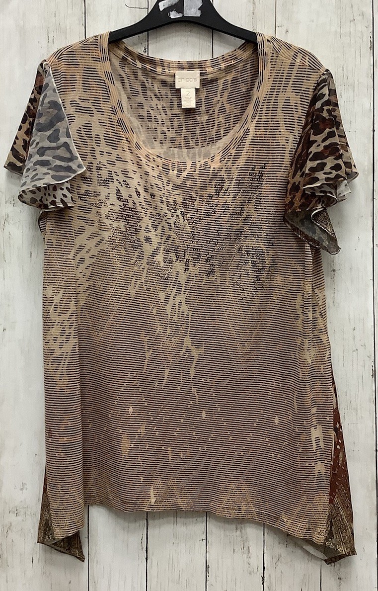 Womens Chicos  Short Sleeve Top Size 2 US Large 430–201