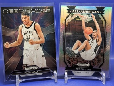 Tim Duncan 2 Card 2024 Panini Prizm Draft Picks Deep Space + All-American Silver