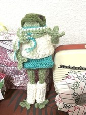 Knit Crochet Frog With Shirt- Skirt , Scarf and Leg Warmers