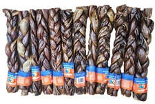 Set of 12 - Beef Gullet Braided Sticks 12in Natural Dog Chews Bones