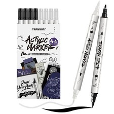 4 Black and 4 White Paint Pens Brush and Bold Dual-tip Acrylic Paint Marker S...