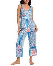 Linea Donatella Women's 2 Pc Printed Sleeveless Chemise Pajama Set Dress Blue L