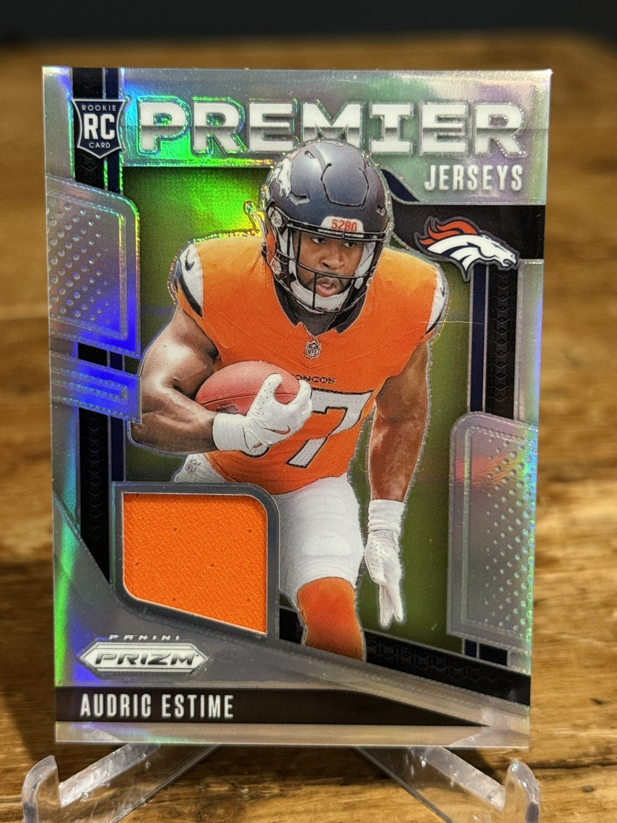 Audric Estime 2024 Panini Prizm RC Premier Jerseys Patch Silver #PJ-AEE Broncos