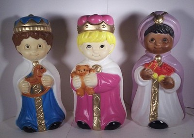 Vintage Set 3 Wise Men Lighted Nativity General Foam Plastics 18'' Blow Molds