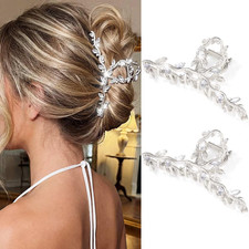 Silver Hair Clips Rhinestone Claw Clip Large Fancy Hair Clip Claw c-silver