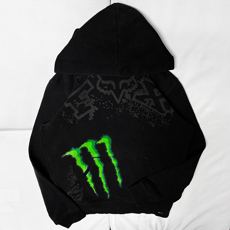 Vintage y2k 00s 90s fox racing monster energy pullover hoodie black small