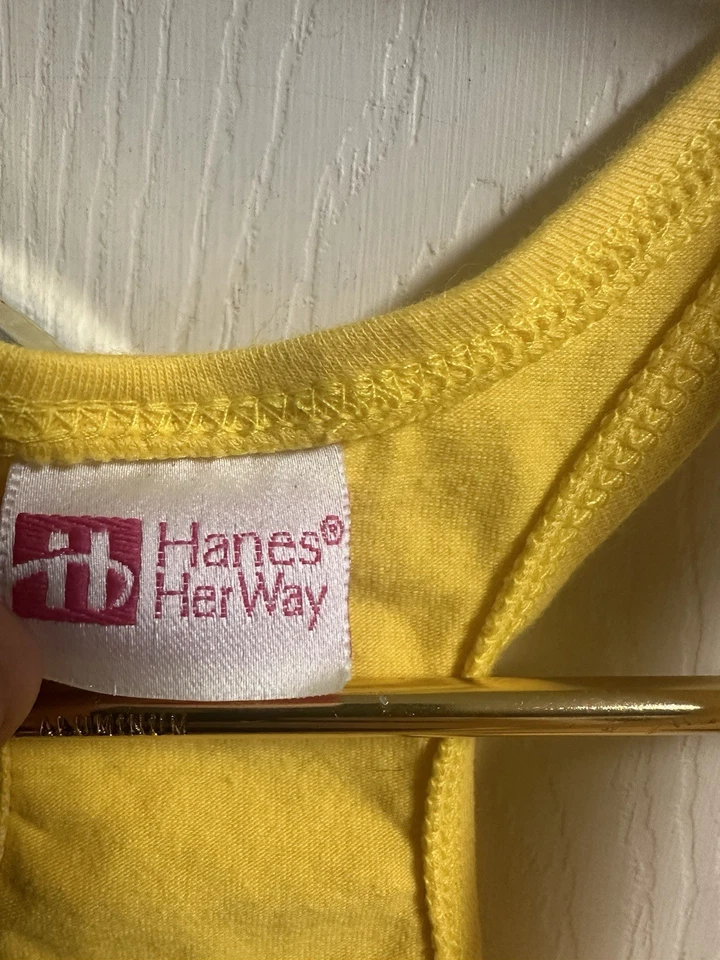 复古 90 年代 Y2K Hanes 棉混纺运动胸罩赛车尺寸 L XL 美国黄色 — 第 2/3 张图片