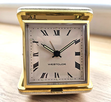 Vintage WESTCLOX Travel Folding Alarm Clock- Hong Kong - RARE ROMAN NUMERAL FACE