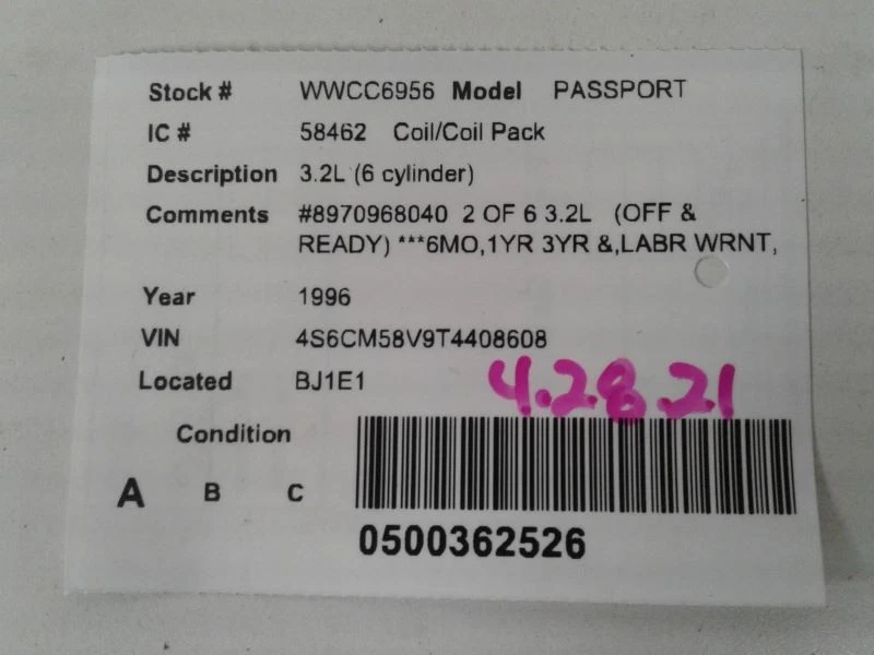 Bobina/encendedor 6 cilindros para 96-97 PASSPORT 1395544 Foto 3 de 4