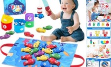 Montessori Toys for 1 Year Old, Toddler Fishing Game with Stacking Cups,