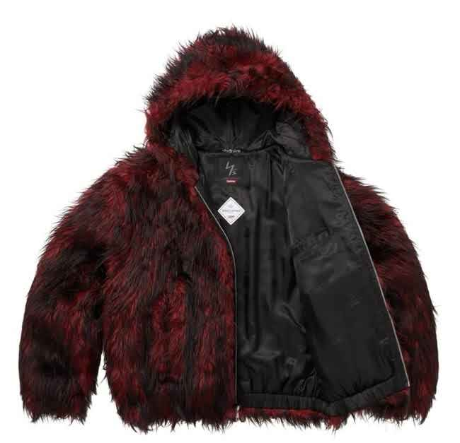 Supreme x Yohji Yamamoto Faux Fur Jacket Red Black FW25 Hooded