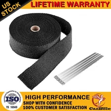 2" Motorcycle Exhaust Heat Wrap Protection Black Header Pipe Tape w/ 5 Ties Kit