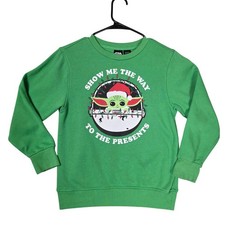 Star Wars Grogu Christmas Sweatshirt Youth Boys M Green Graphic
