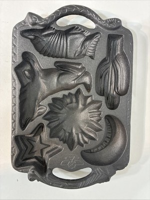 John Wright Cast Iron Western Mold Cactus Wolf Sun Moon USA