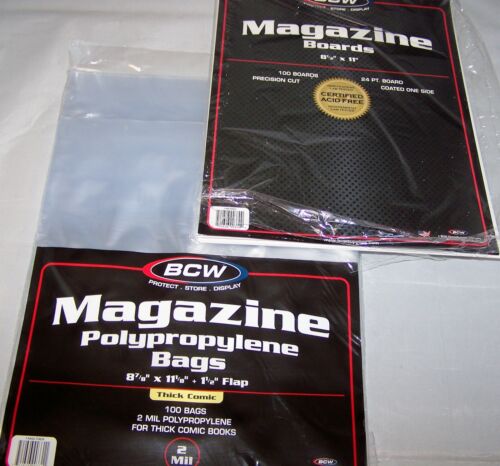 100 Each BCW 8 7/8" Thick Magazine Storage Bags Sleeves & Backer Boards - Picture 1 of 1