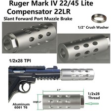 Ruger Mark IV 22/45 Lite Muzzle Brake Compensator 22LR, Aluminum Anodized Silver