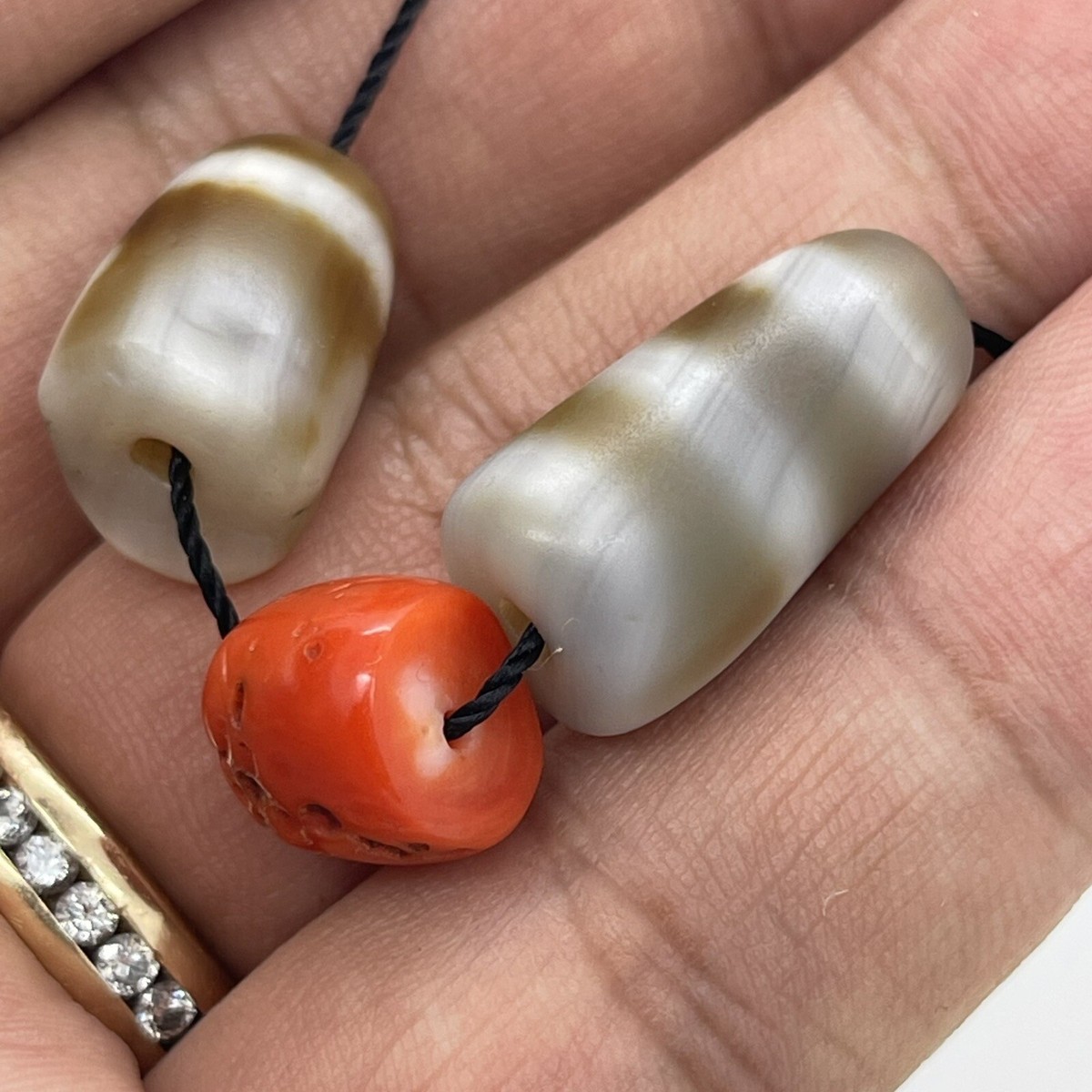 Old Tibetan Chinese Asian Agate Broken Dzi Bead Beaded Pendant