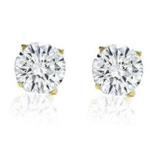 7mm Cubic Zirconia Solitaire Basket Stud Earrings 14k Yellow Gold