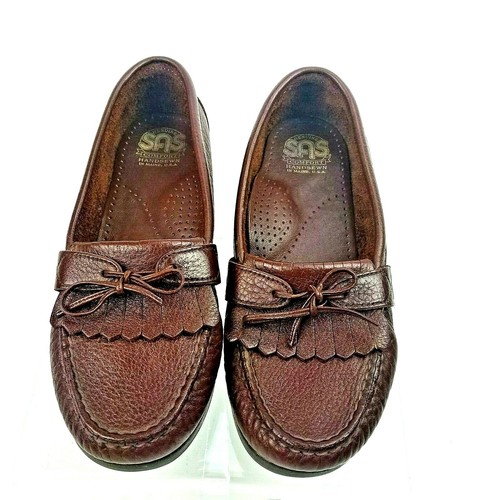 SAS Womens Shoes 6 Wide Brown Moc Loafer Kiltie Slip on Wedge heel