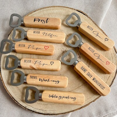 Flaschenöffner für Papa zu Vatertag oder Geburtstag aus Holz - Personalisiert