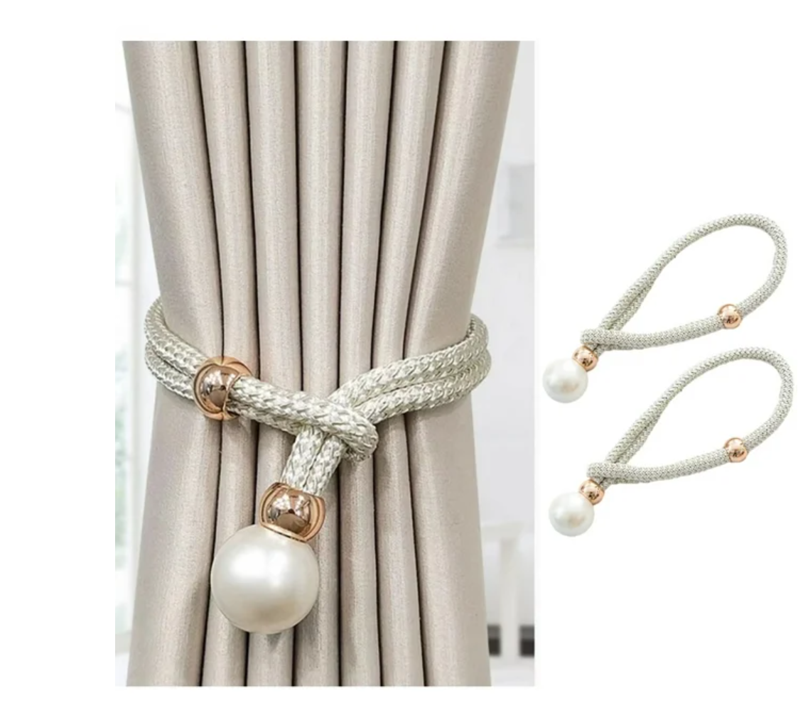 2Pcs Curtain Ties, Pearl Home Decorative Rope Modern Curtain Holder for Drapes