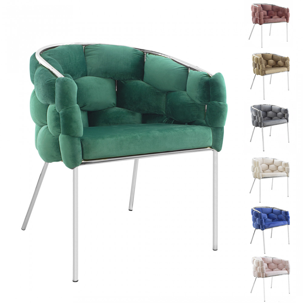 Fauteuil ergonomique BALOON BUBBLE ISABELLA assise rembourrée velours et acier