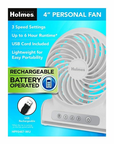 WHITE CORDLESS FAN w/ USB CABLE 