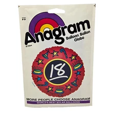 VINTAGE ANAGRAM MYLAR REFILLABLE BALLOON HAPPY 18 th BIRTHDAY NEW SEALED