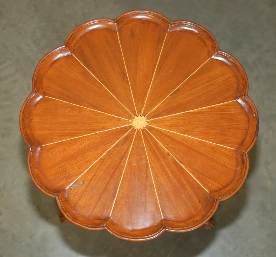 A MUST SEE VINTAGE ORNATELY HAND CARVED TRIPOD SIDE TABLE IN SATINWOOD & WALNUT - Image 3 of 4