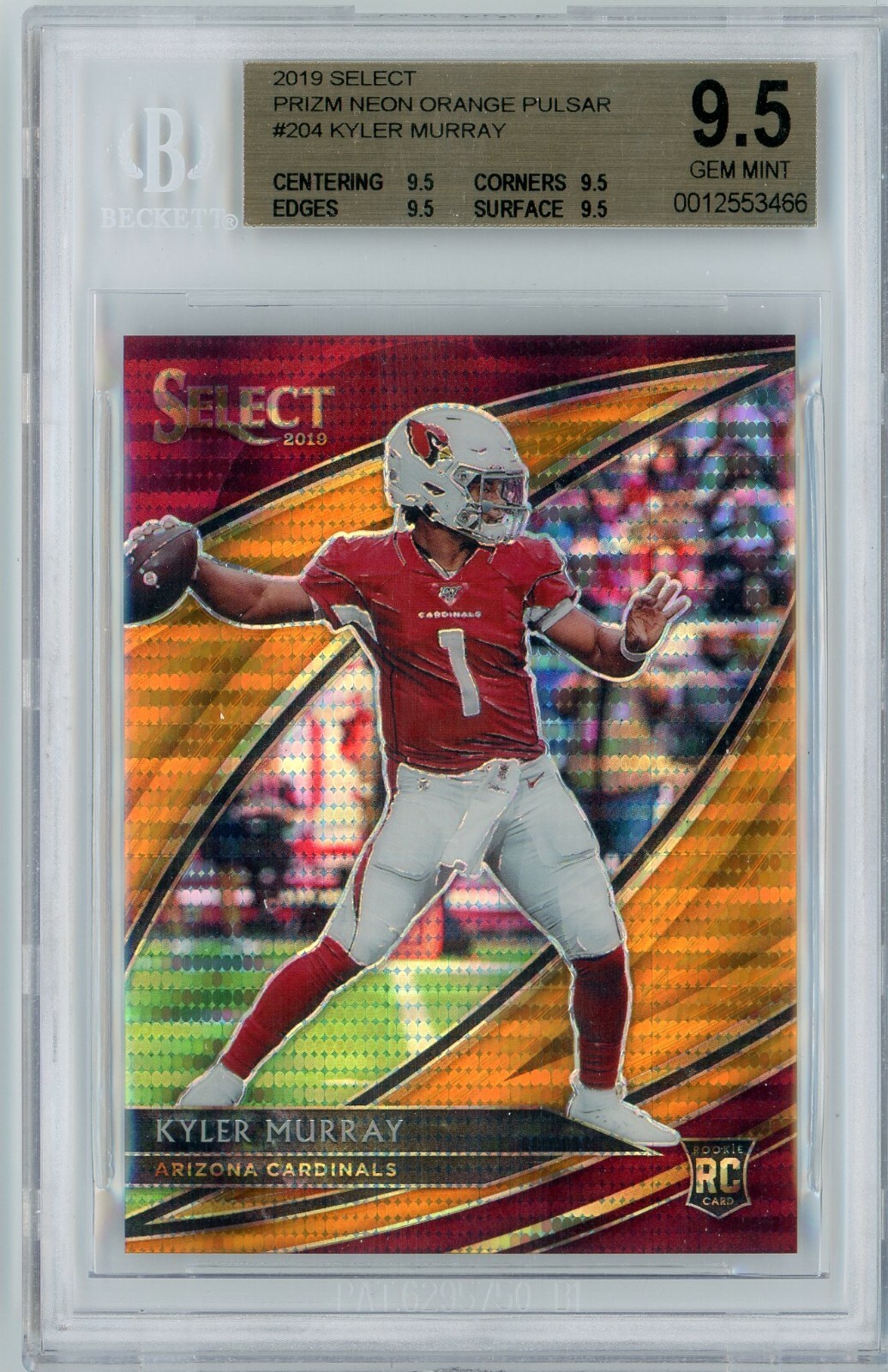2019 KYLER MURRAY SELECT FIELD LEVEL ORANGE PULSAR ROOKIE RC /11 BGS9.5 True Gem