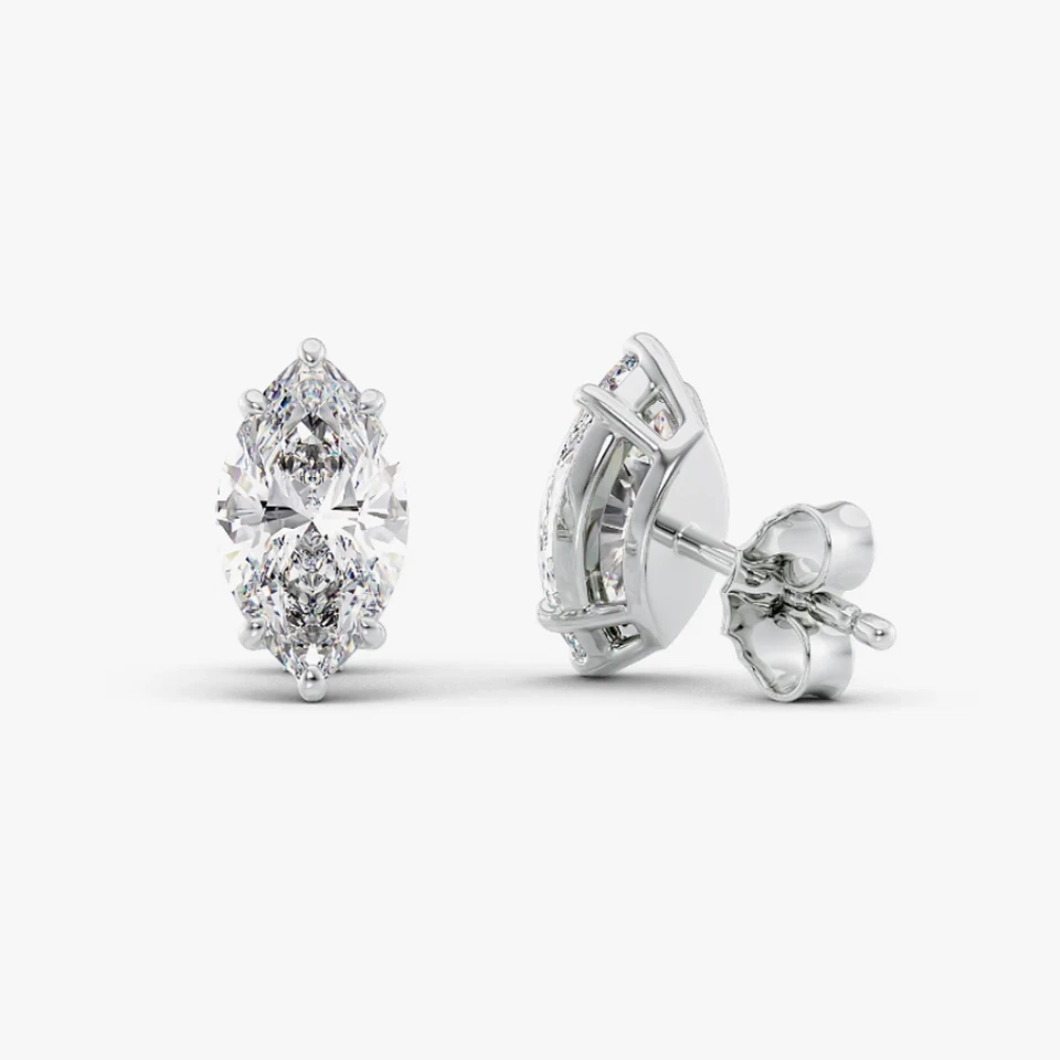 Diamond Wedding Earring Lab Grown Marquise 2.00 Ct IGI 14k White Gold Certified - Image 3 of 4