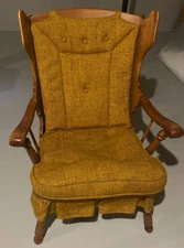 Vintage 1970 Tell City Gliding Rocking Chair Yellow Cushions Wood Frame