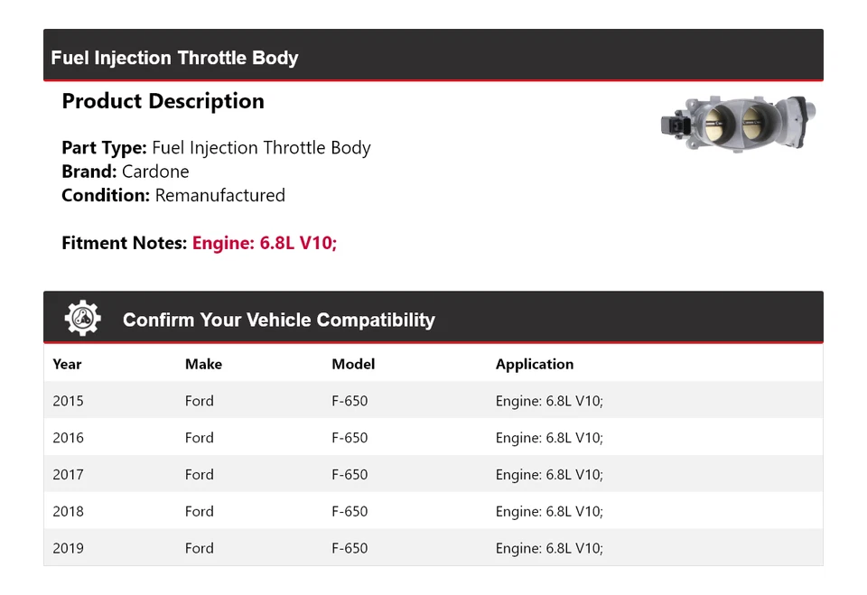 Корпус дроссельной заслонки впрыска топлива Cardone для Ford F-650 6,8 л V10 2015-2019 годов выпуска 2016 2017 годов выпуска - Изображение 2 из 4