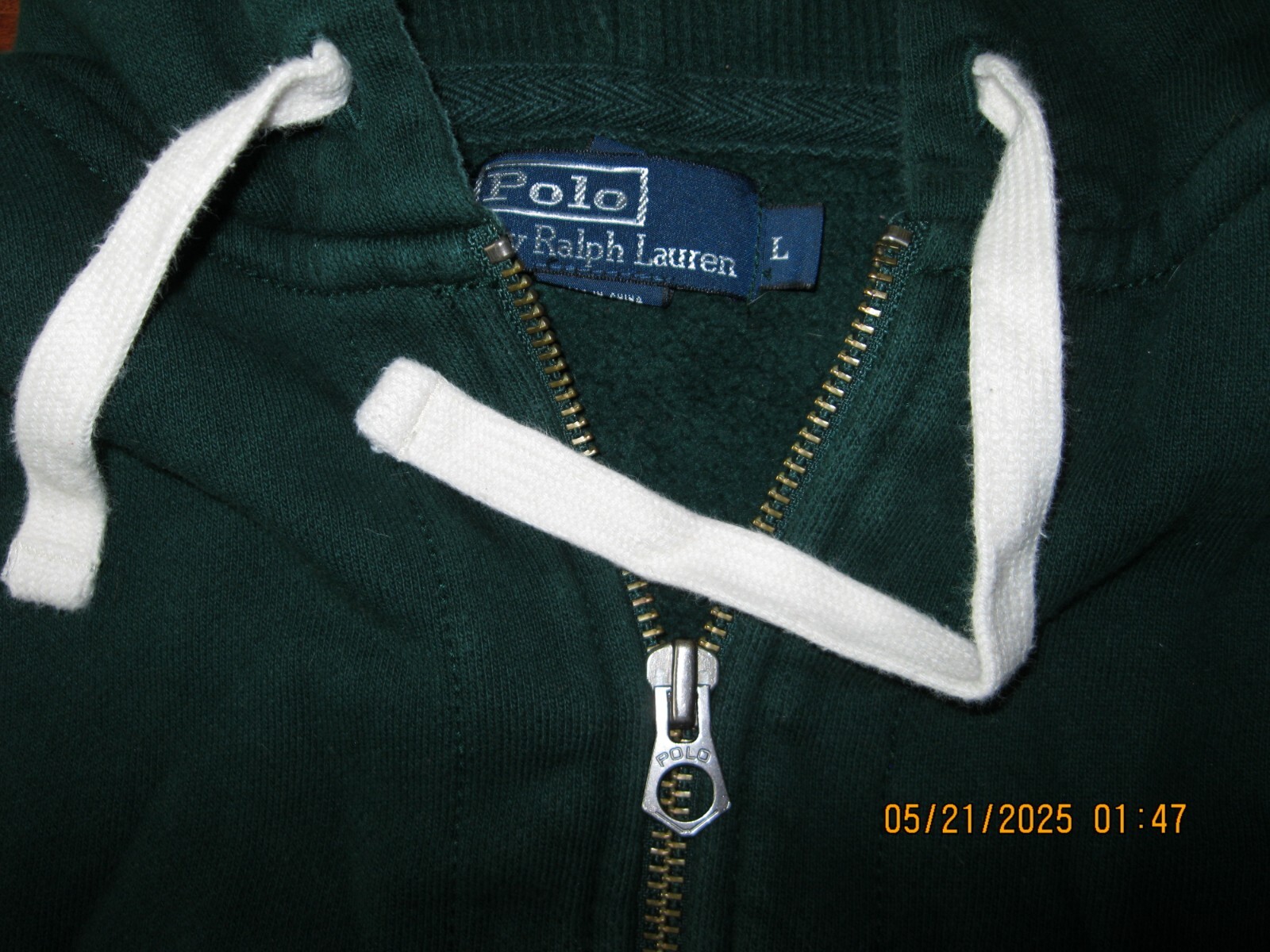 Polo Ralph Lauren Felpa con Cappuccio Adulto Uomo L VERDE Full Zip Pesante Termica Rosso Pony