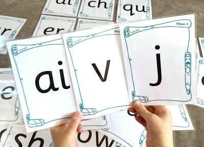 Phase 3 Phonics große Lernkarten EYFS Sounds Digraphs + Matte frühes Lernen 