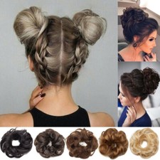Indian REAL HUMAN HAIR Curly Messy Bun Hair Piece Scrunchie Updo Hair Extensions
