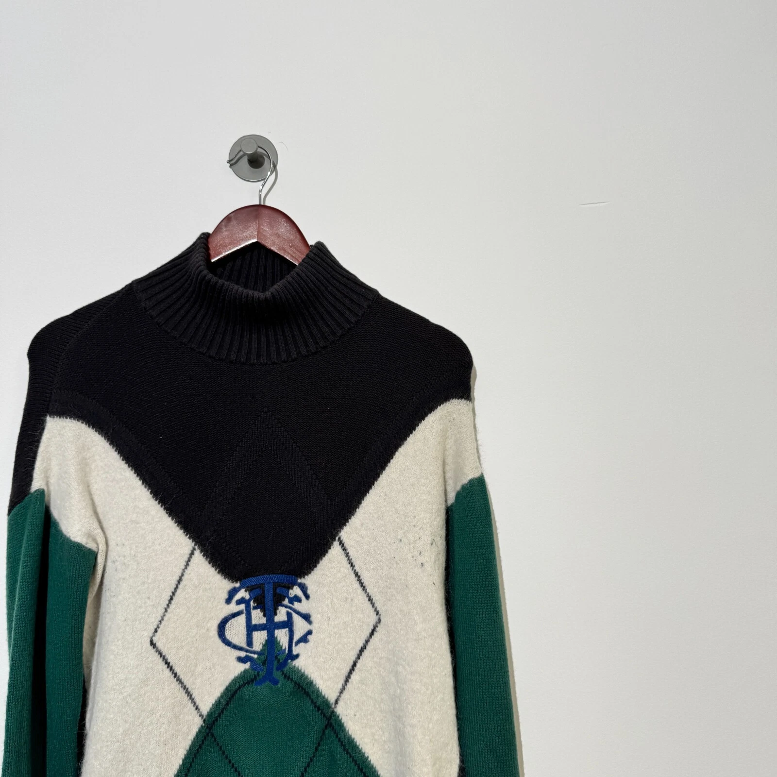 GUCCI Maglione vintage Tommy Hilfiger unisex verde nero bianco cotone taglia S astratto 9