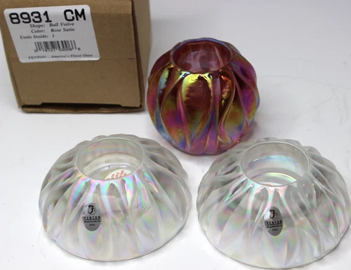 Fenton Lot of 3 Candle Light Votive Ruby Carnival Glass Drapery  # 8931 & 2 8930