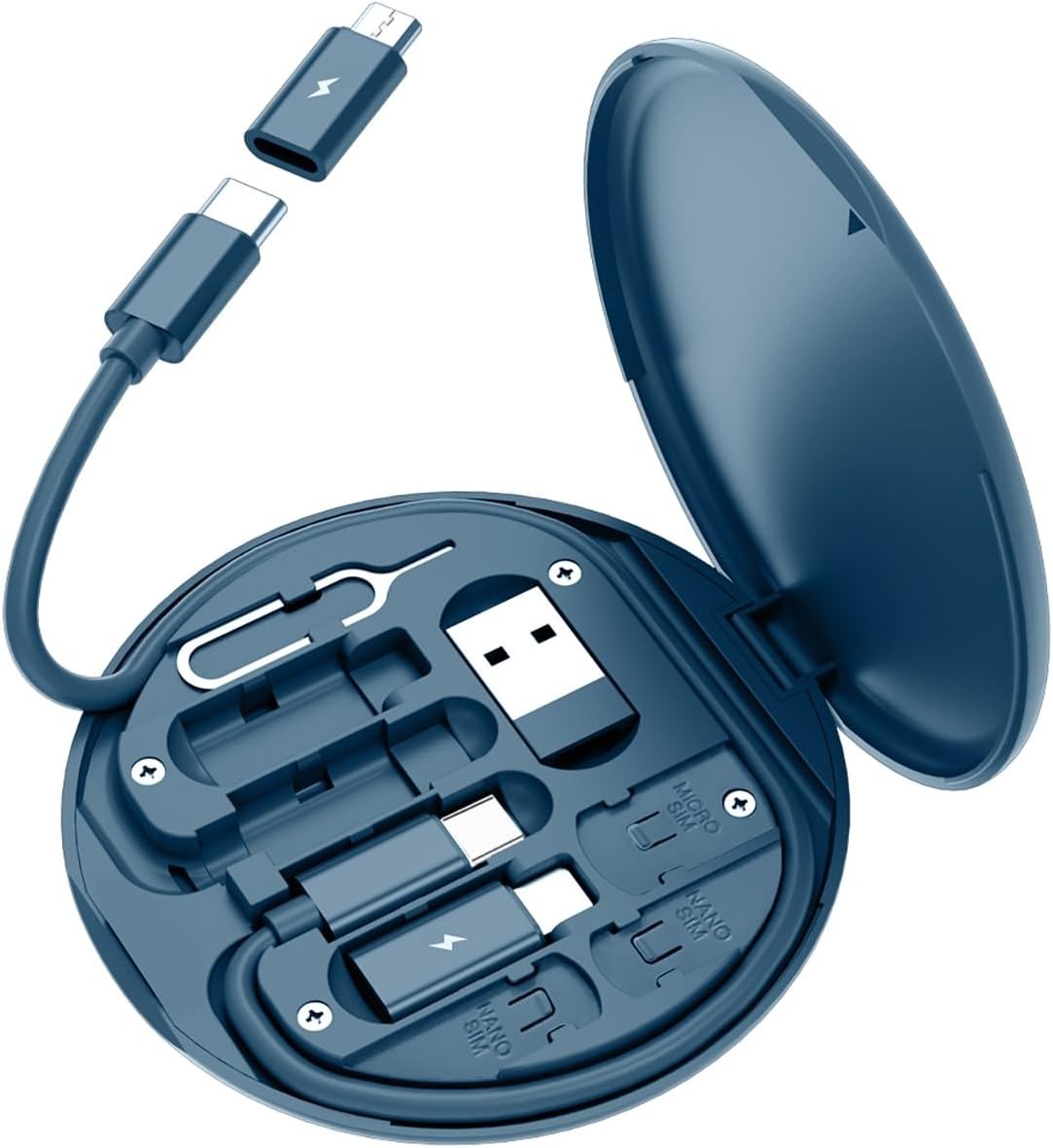USB C OTG Adapter Kit with Multi Charging Cable Case in Midnight Blue