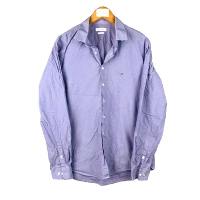 Calvin Klein Chemise Habillée Homme 42 16½ Violet Blanc Carreaux Coton Slim fit - Photo 1/4