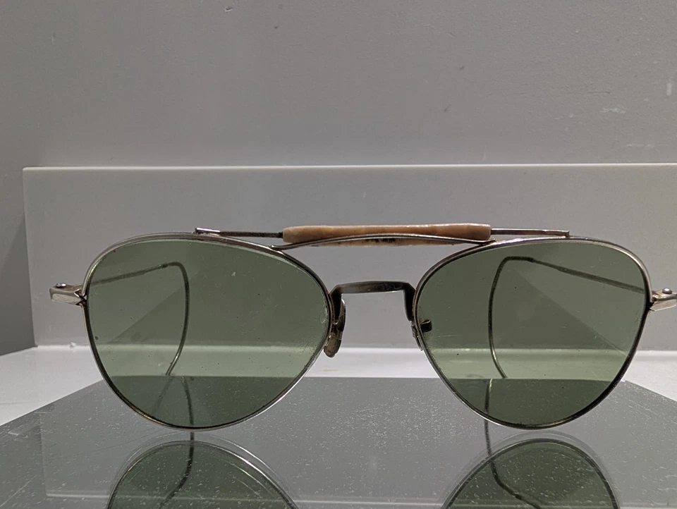 Vintage WWII Aviator Sunglasses Military Pilot Mother Of Pearl Brow Bar  - Image 2 of 4